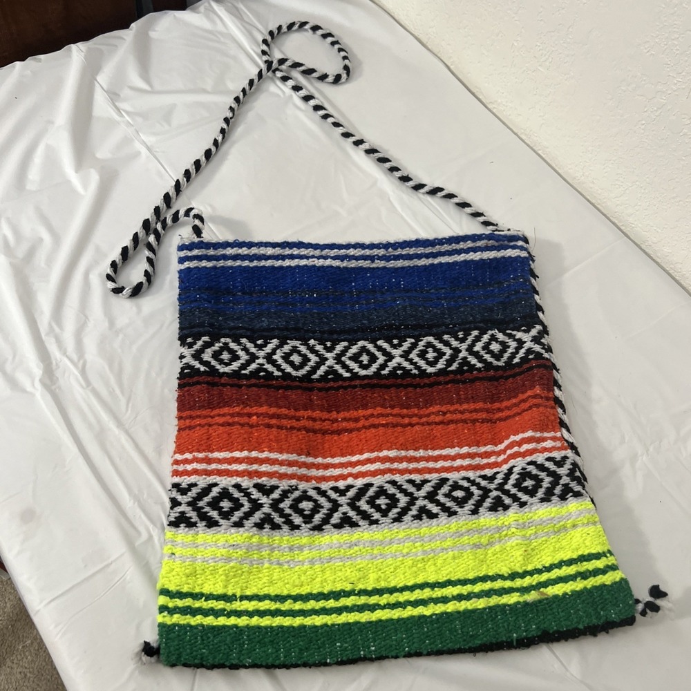 Mexican Blanket‎ Woven Bohemian Hippie Boho Rasta Shoulder Bag 14 X 12.5 Striped